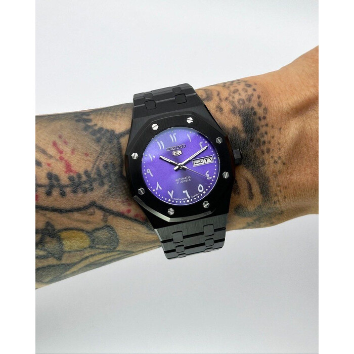 Custom Seiko Mod • Purple Arabic Day-Date Black AP • 39mm